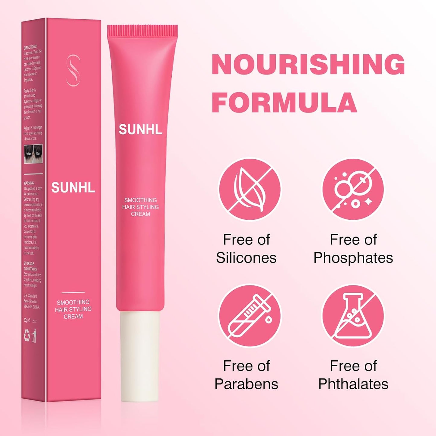 Sunnyholiday Styling Cream for Hair, Taming Wand 3-in-1 Formula Controls Flyaways, Smooths Frizz & Styles Edges Lightweight Hold, No Flaking, Slick Back Hair Products for All Hair Types (0.6 oz.).