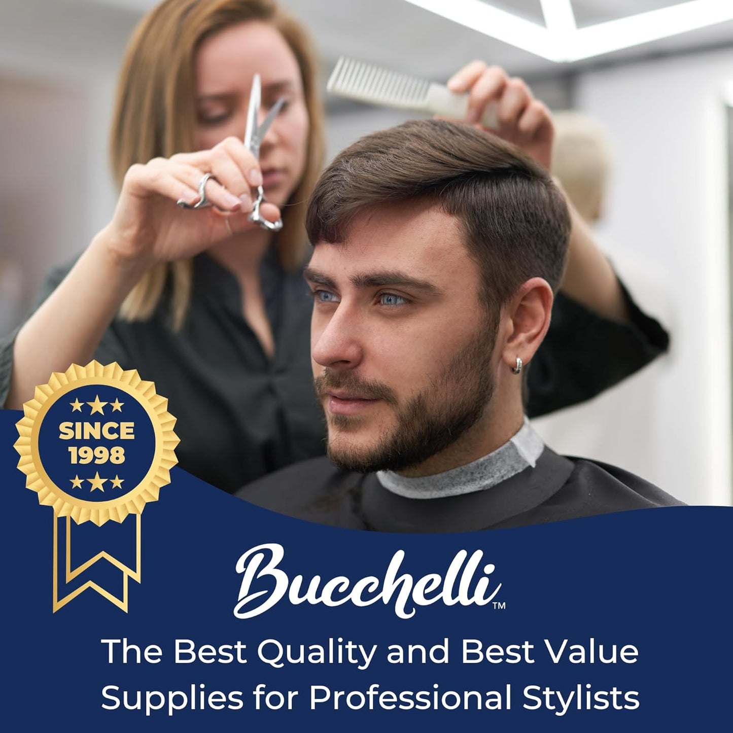 5 Inch Left Handed Hair Cutting Scissors Professional - Japanese 440A Inch Barber Scissors - Micro Bevel Edge Adjustable Tension Knob (Black Left 5")