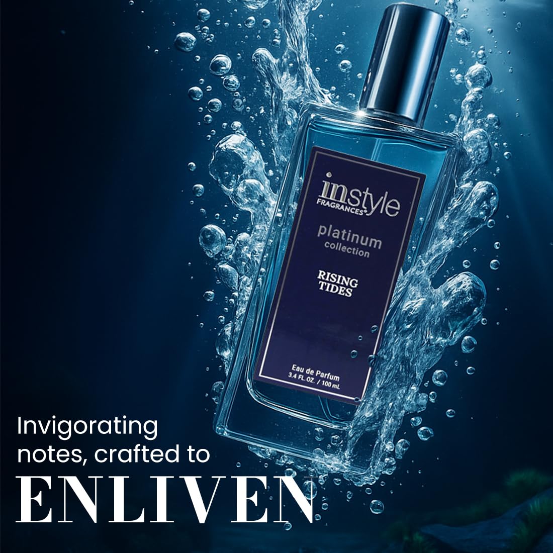 Instyle Fragrances Platinum Collection Rising Tides, Premium Men’s Eau de Parfum, CLEAN, Vegan, Paraben-Free, Never Tested on Animals, 3.4 Fluid Ounces