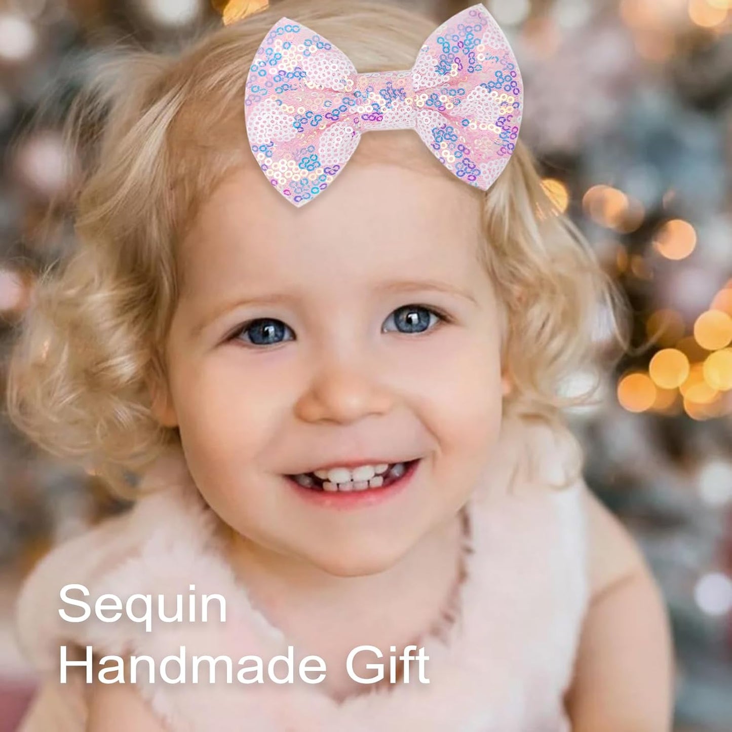 Sparkling 4 Inch Glitter Heart Hair Bows Clips Sequin Bow Alligator Clips Hair Accessories for Girls, Teens, Toddlers（Light Pink）