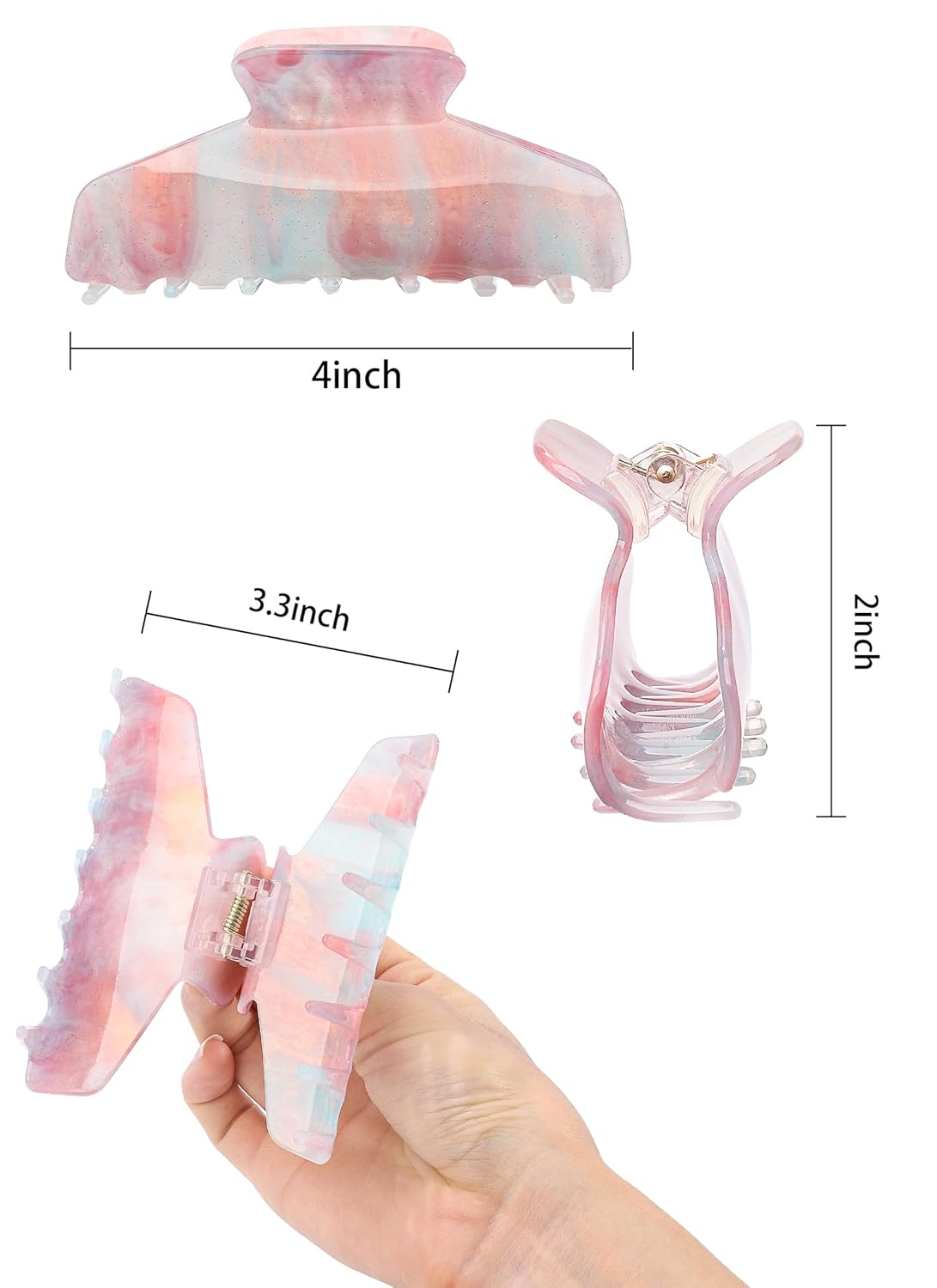 2 Pack Large Acrylic Hair Claw Clips for Women - 4 Inch Strong Hold Nonslip Hair Clips Big Claw Barrettes for Thick Thin Hair, Cute Durable Jaw Clips for Women Girls