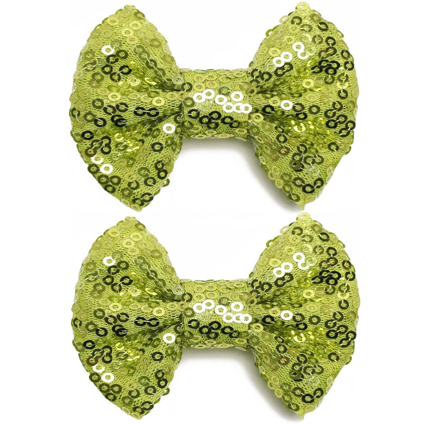 KISZU 3 Inch Glitter Hair Bows Clips, Sparkling Sequin Little Bow HairPins for Baby Girls Children Teens and Women (Apple Green)