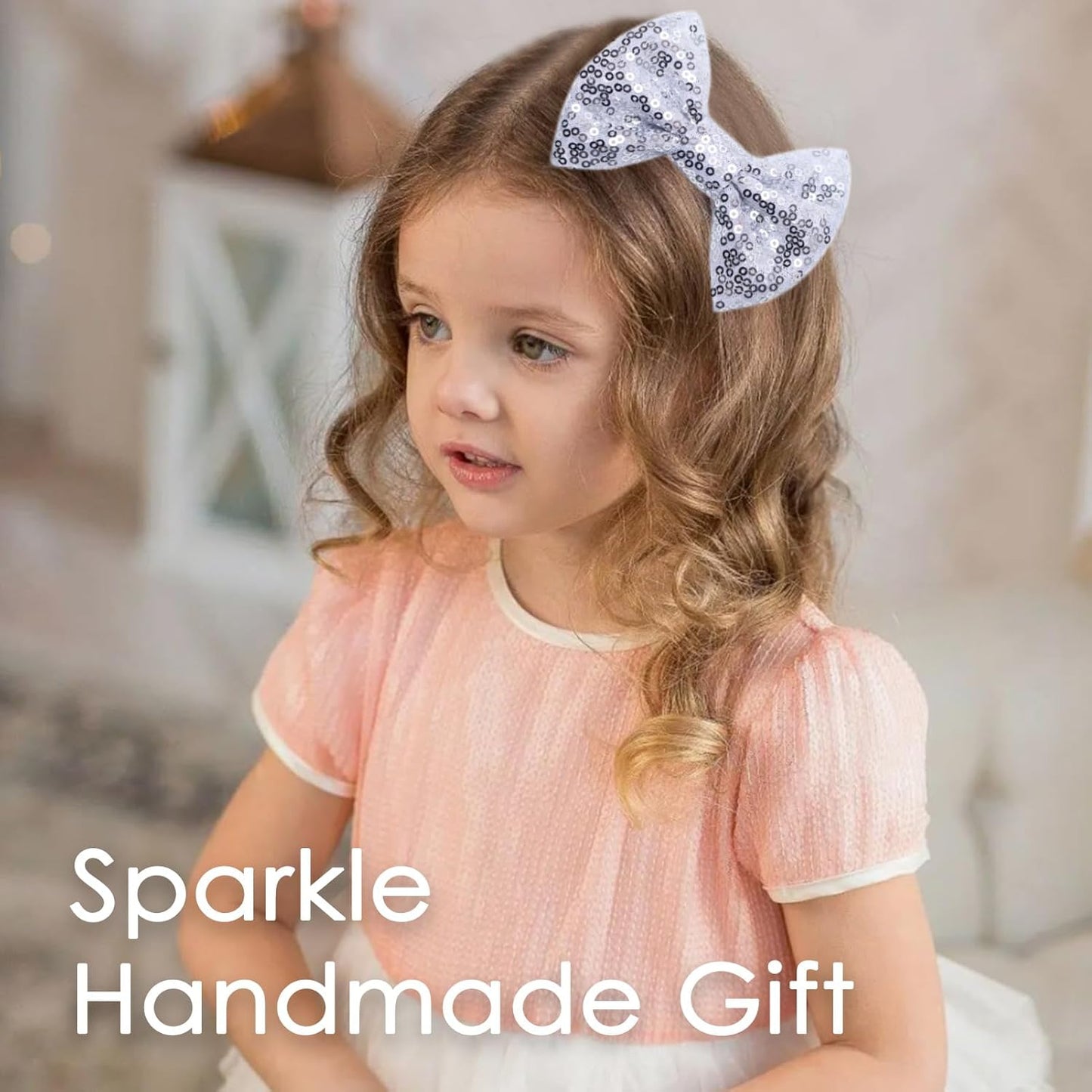 KISZU 4 Inch Sequin Glitter Hair Bows Clips, Sparkling Bling Little Bow HairPins Hair Accessories for Baby Girls Kids Children Teens and Women (Sliver)