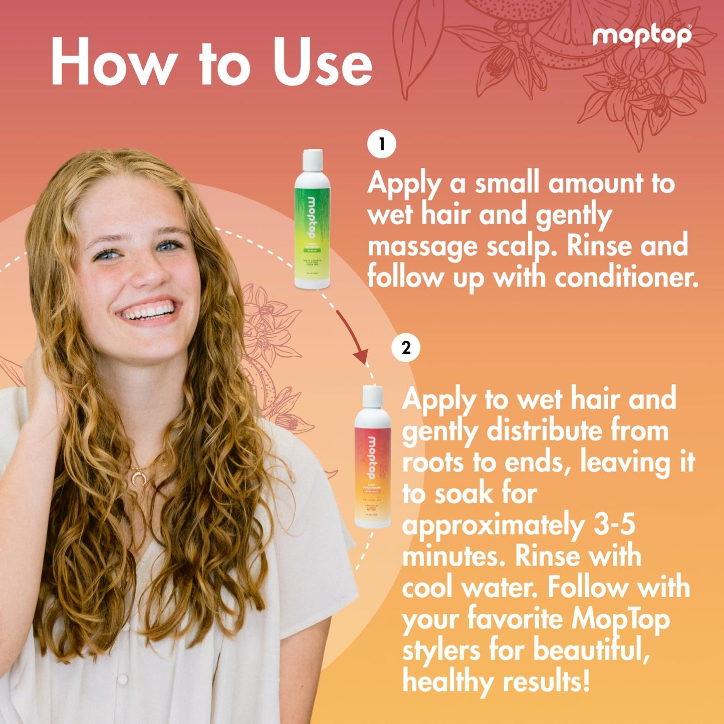 MopTop Lightweight Curly Hair Shampoo and Conditioner Set – Gentle Shampoo + Light Conditioner, Reduces Frizz & Restores Dry Damaged Hair, Sulfate & Paraben Free – Wavy, Curly, Coily, Kinky (Set of 3)