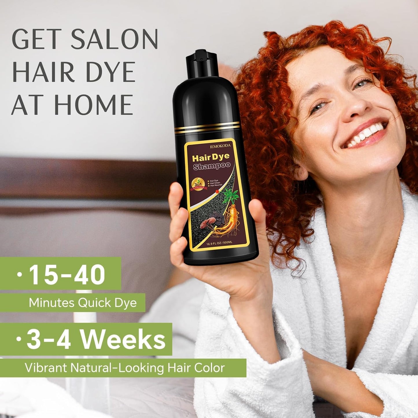 Hair Dye Shampoo 3 in 1, Instant Natural Hair Color Shampoo Hair Dye for Women & Men Black Tea, Root Touch Up & Easy To Use & Lasts 3-4 Weeks & All Hair Types, 16.9 fl.oz