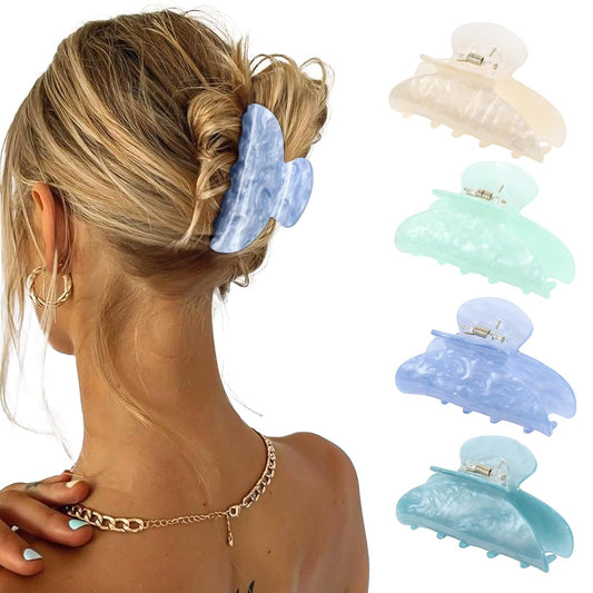 4Pcs Large Acrylic Clips - Big Non-Slip Banana Barrettes for Thick Hair, Strong Hold Jaw Clips for Women Girls