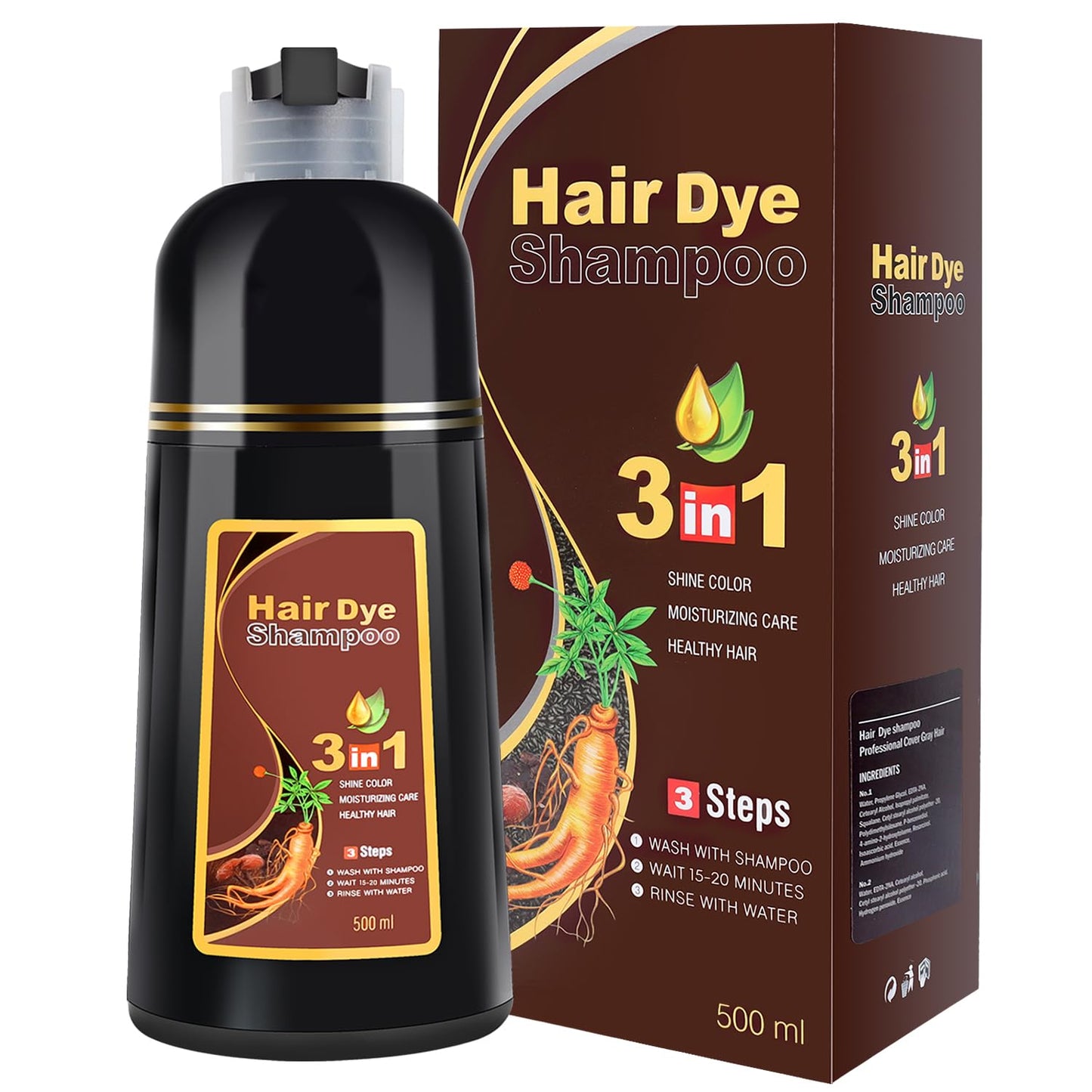 cosmpro Brown Hair Dye Shampoo for Gray Hair Coverage Hair Color Shampoo Herbal Hair Dye Shampoo 3 in 1 for Men and Women, Instant Color Shampoo Hair Shampoo Champu Con Tinte Para Canas (Brown)