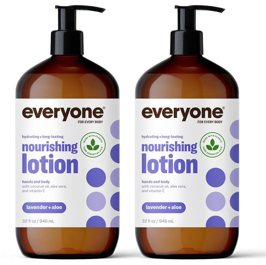 Everyone 2-in-1 Lotion for Hands/Body, 32 ounce (Pack of 2) Lavender and Aloe made with Essential Oils for Men and Women