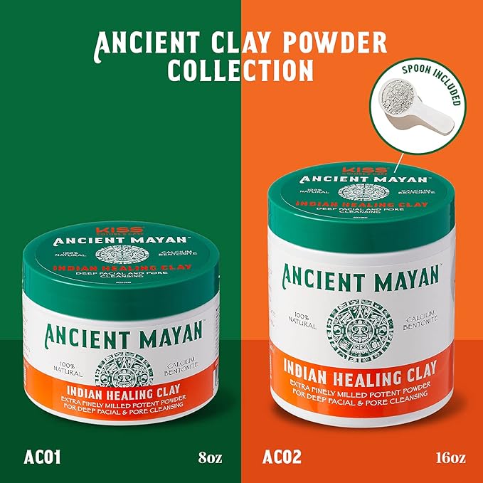 Kiss Ancient Mayan Indian Healing Clay, 100% Natural, For Deep Facial and Pore Cleansing, Deep Hair Conditioning (16 oz.)