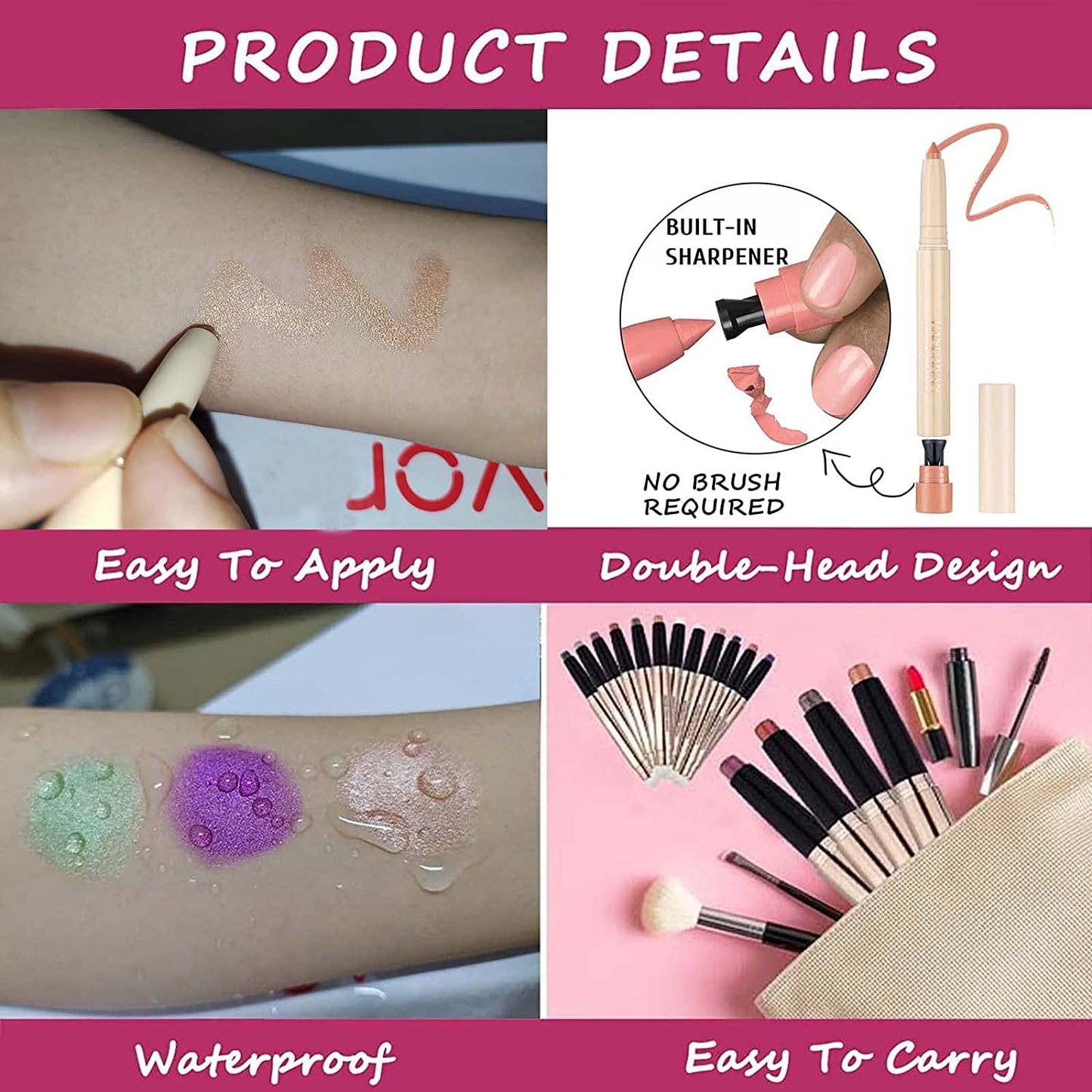 Silver Grey Cream Glitter Shimmer Eyeshadow Pencil, Waterproof Long Lasting Eye Shadow Stick High Pigment Hypoallergenic Highlighter Stick Create Multi-Dimensional Eyes Look 11#