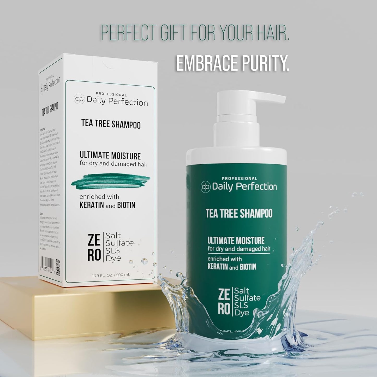 (dp) Tea Tree Shampoo – Hydrate & Soothe Dry Scalp and Hair – Clean + Salon-Grade Formula with Biotin & Keratin