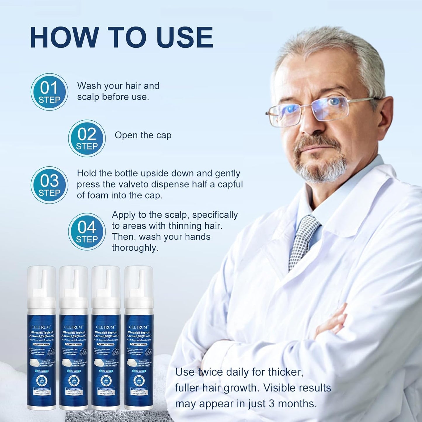 5% Topical Minoxidil Foam, Minoxidil for Men and Women, Infused with Biotin, Hair Growth Treatment, Supports Thicker and Fuller Hair & Beard (Minoxidil Foam, 8.44oz, 4 Month Supply)