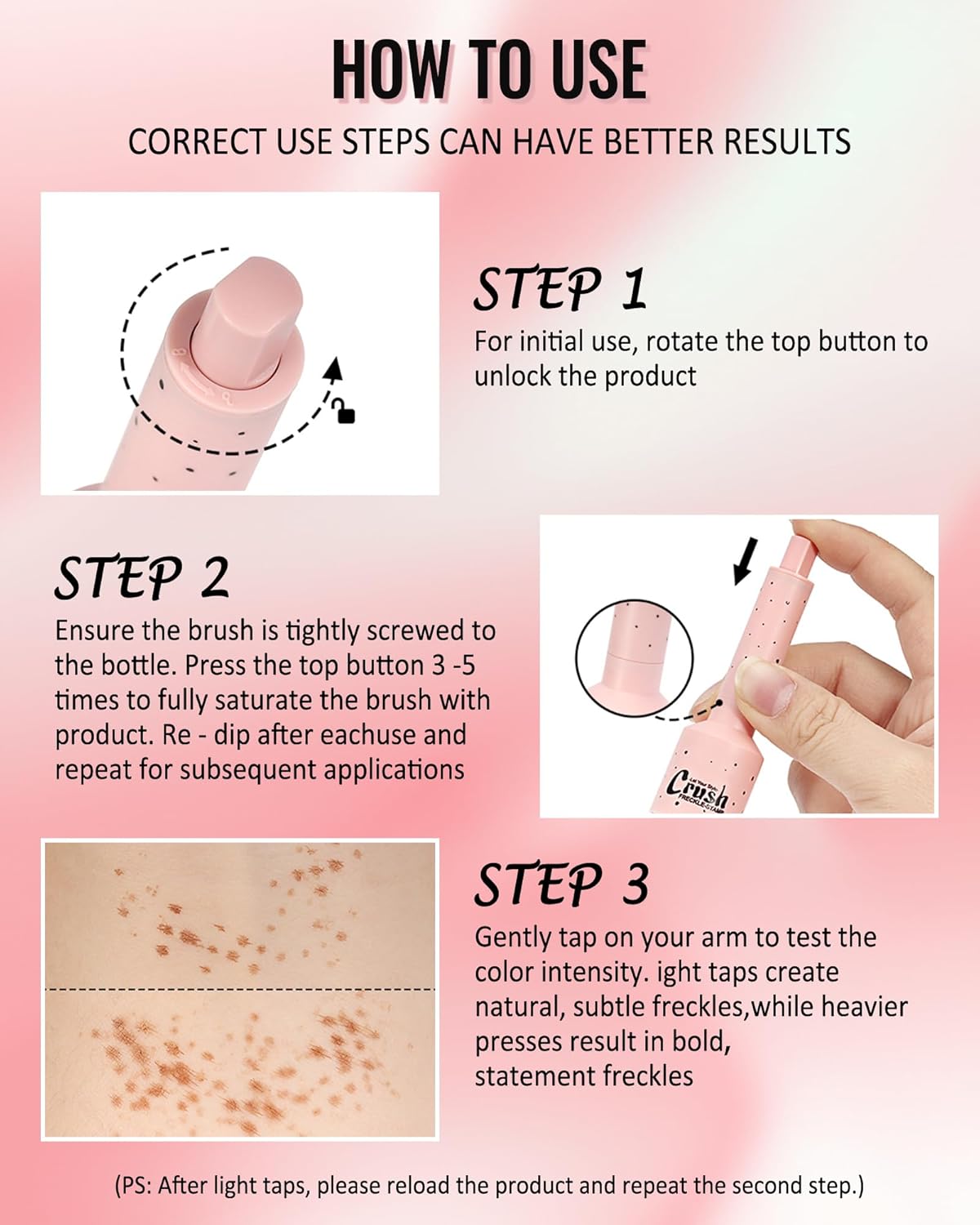 Freckle Stamp, Natural Vivid Faux Freckles Pen, Long Lasting Waterproof Quick Dry Magical Fake Freckle Stamp Pencil, Get Sun-kissed Stars Makeup in One Press, Makeup Gift for Women Girl -02 Medium