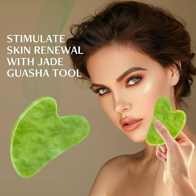 Jade Roller & Gua Sha Facial Tools, Natural Anti-Aging Jade Beauty Skin-Care Tool Face Roller to Rejuvenate Facial Skin Cooling, Slimming & Firming, Great as Stocking Stuffers