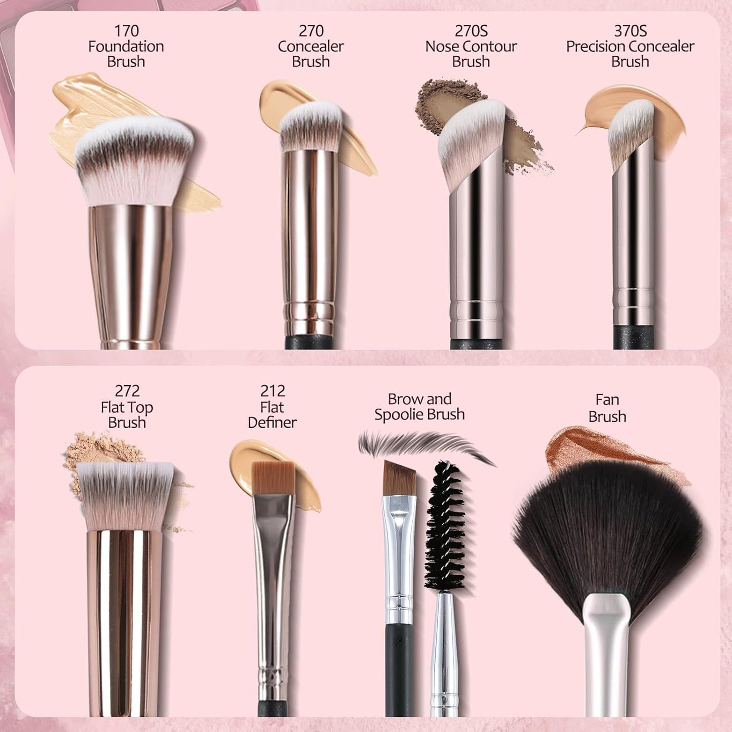 ENERGY Makeup Brush Set - 8PCS Professional Makeup Brushes for Foundation, Concealer, Eyeshadow, Blending, Contour, Powder, Eyeliner, Vegan Synthetic Fiber, Portable Travel Kit with Case (Black)