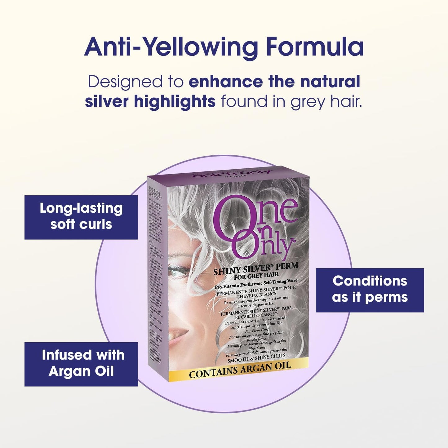 One 'n Only Shiny Silver Perm Kit - Self Heating Home Perms for Women with Argan Oil - Hair Treatment for Soft, Manageable Curls with Gray Hair (1 Box)