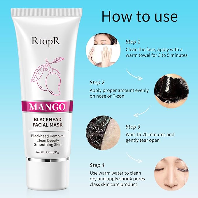 RtopR Blackhead Remover Peel Off Mask for Face,Black Blackhead Face Mask，Blackhead Remover Nose Pore Strip for All Skin Types