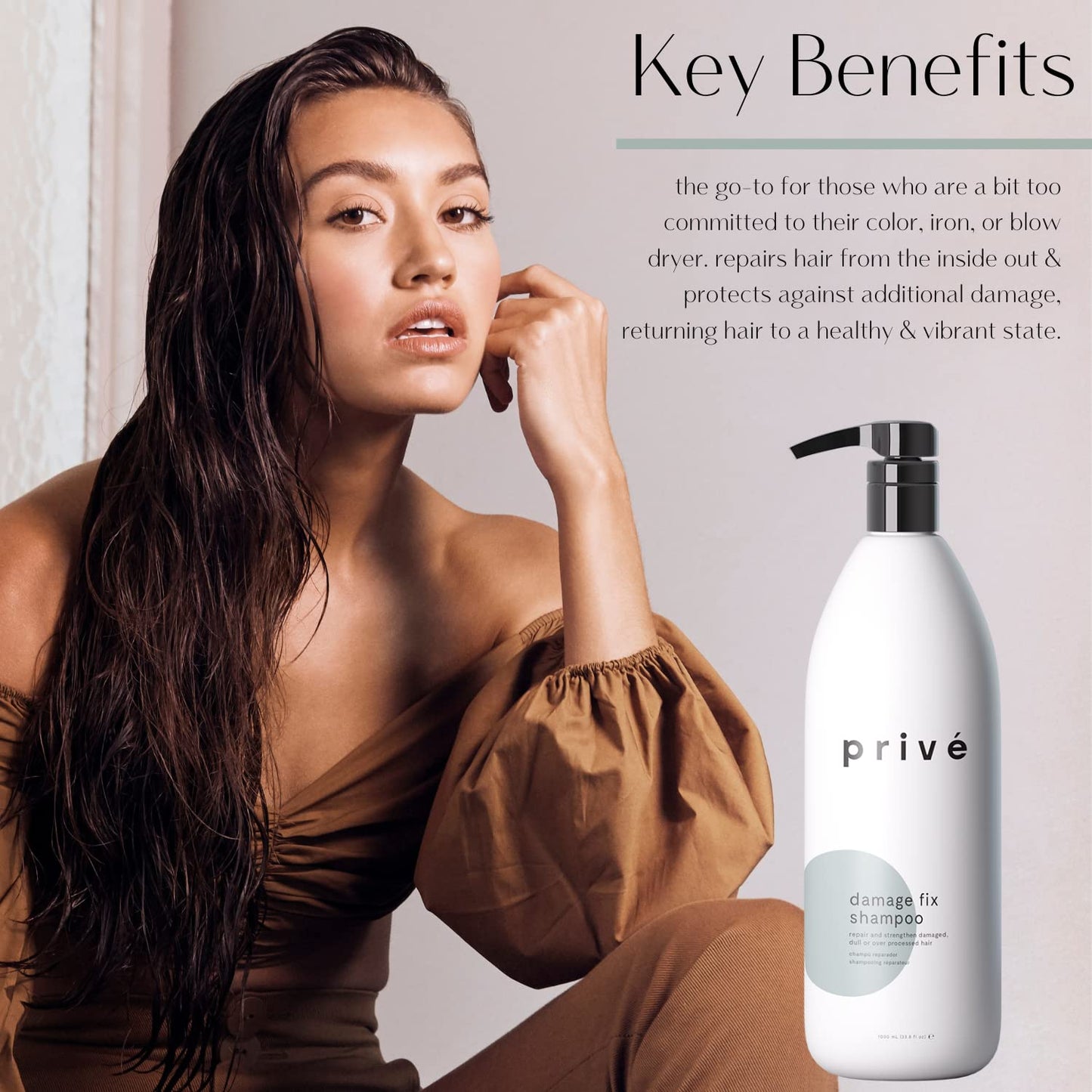 Privé Damage Fix Hair Shampoo for Women & Men - Sulfate-Free Repair Shampoo for Damaged Hair - Strengthening & Moisturizing Formula for Dry, Dull & Over-Processed Strands (33.8 oz)