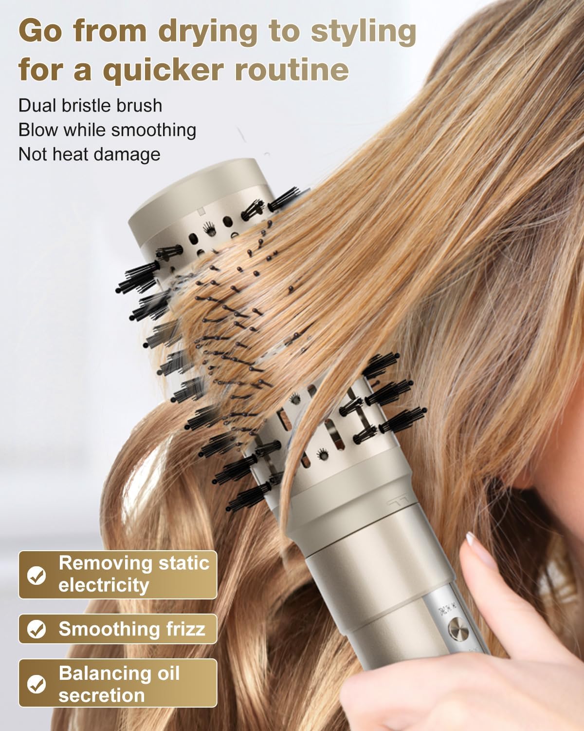 7MAGIC 6 in 1 Multi Hair Styler Dryer Brush, 110,000 RPM High-Speed, Negative Ionic, Fast Drying for Professional Blow Dry, Curling, Volumizing, Straightening and Styling, Gold