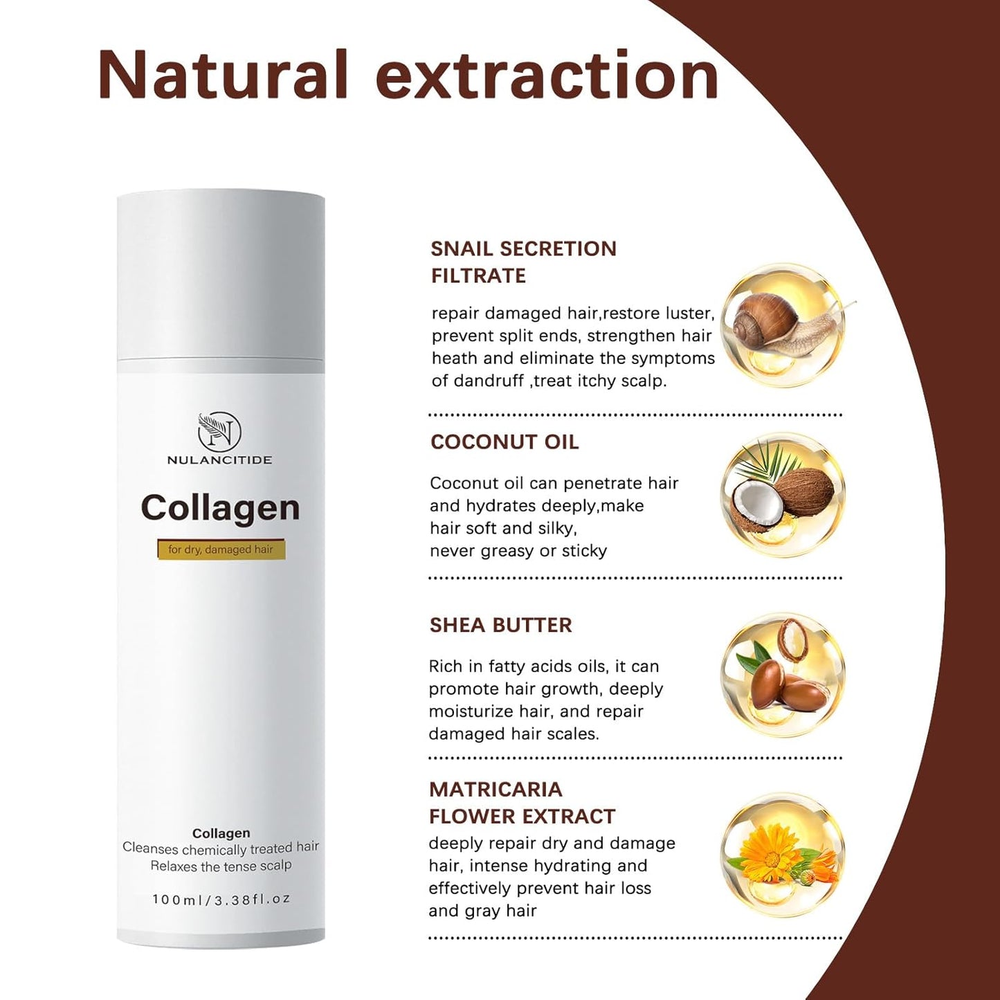 3.38floz 100ml Collagen Hair Treatment, Deep Repairs Conditioner Hydrating Hair Mask for for Dry, Damaged Hair, Split Hair, Hair Loss