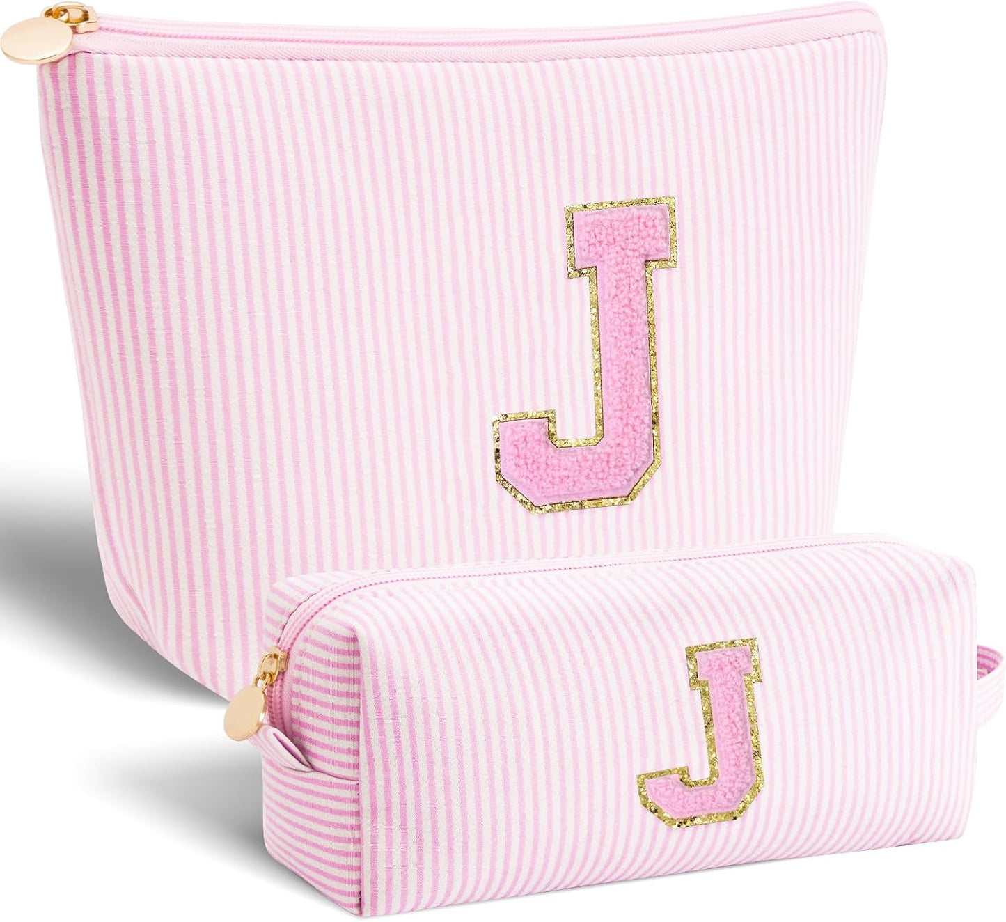Monogrammed Gifts for Women - Cosmetic Bag for Teen,Initial Cute Makeup Bag Set for Women,Trendy Pouch for Niece Sister Friend Female Her,Birthday Gifts for Daughter - Pink,J