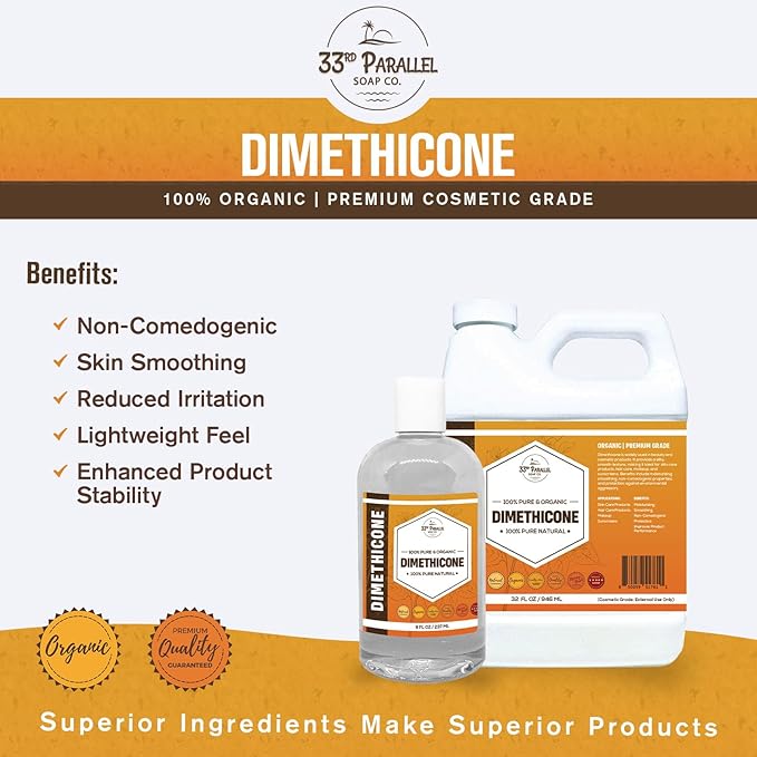 33rd Parallel | DIMETHICONE Oil (16 oz) 100% Pure, Cosmetic Grade | Widely Used in Moisturizers, Lotions, Primers, Foundations, Hair Products, Sunscreen, Wound Care | 16 Ounces