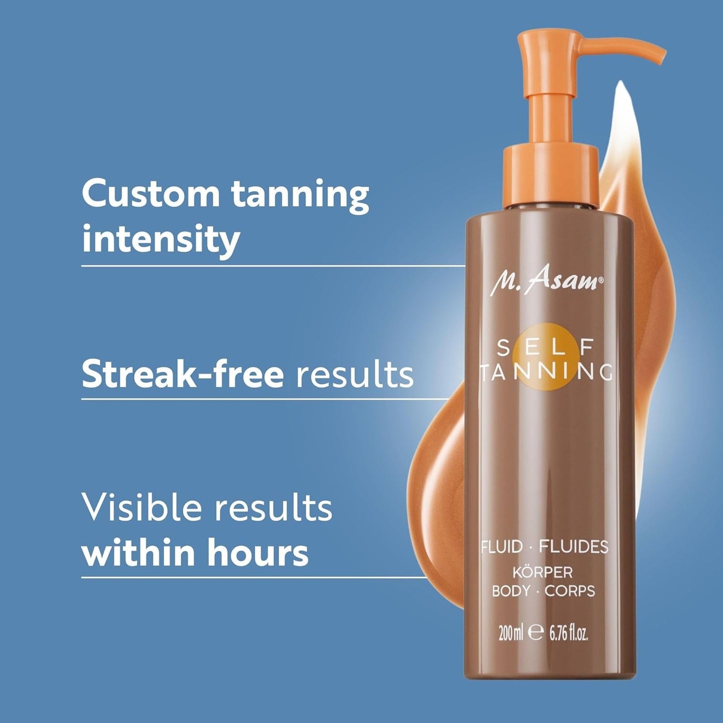M. Asam Sun Self Tanning Fluid (6.76 Fl Oz) - Body Self-Tanner With Immediate & Long-Term Effect, Natural-Looking & Long-Lasting Tan, Tanning Lotion With Moisturizing Ingredients.