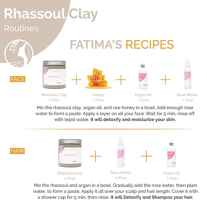 Fatima's Garden Rhassoul with Rose Petals - Soothing Face & Hair Mask, 250g