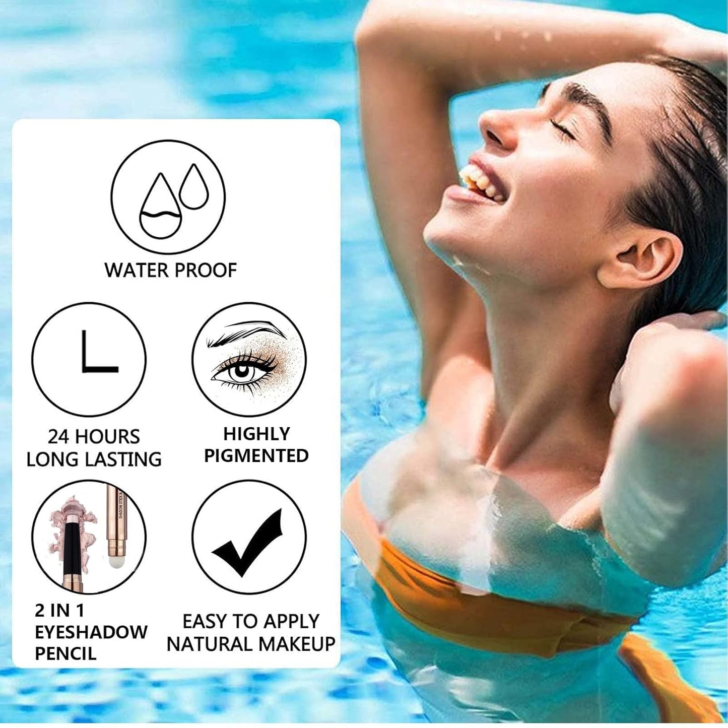 2 in 1 eyeshadow stick and Sponge Makeup Brush, Smooth Cream Shimmer Shadow Pencil Long Lasting Waterproof Eye Shadow Highlighter Stick Makeup , HypoallergenicHighlighter Multi-Dimensional eyes Look