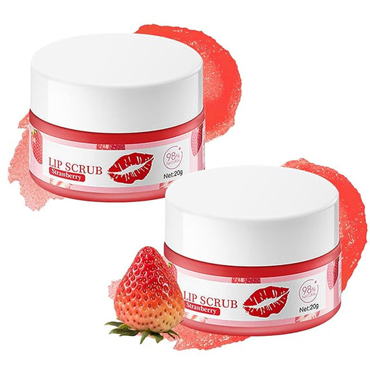 2PCS Strawberry Conditioning Lip Scrub Kit,Moisturizing Lip Sleeping Mask Long Lasting Hydrating Lip Scrubber Exfoliator Lip Care Products for Men & Women