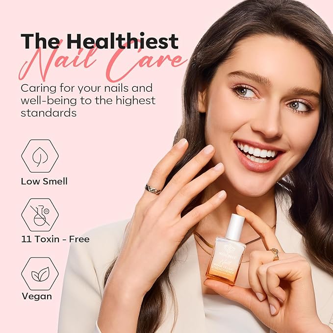 modelones Nail Strengthener, Ridge Filler for Nails, Clear Nail Polish for Thin, Weak & Damaged Nails, Nail Hardener for Nail Protection, Pink Glow, 15ml