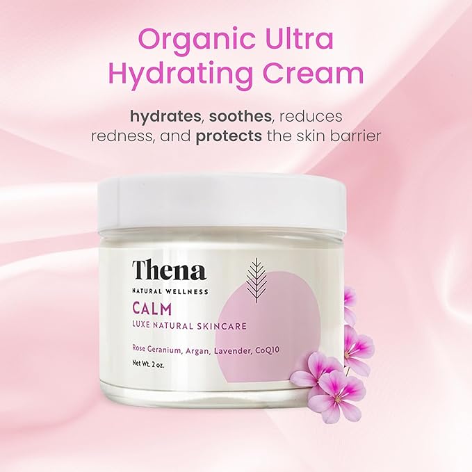 THENA CALM Face Moisturizer Cream Organic & Natural Skin Care, Ultra Hydrating With Hyaluronic Acid & Lavender Plant-based Skincare Anti aging Face Cream Dry Skin Facial Moisturizer For Women Men