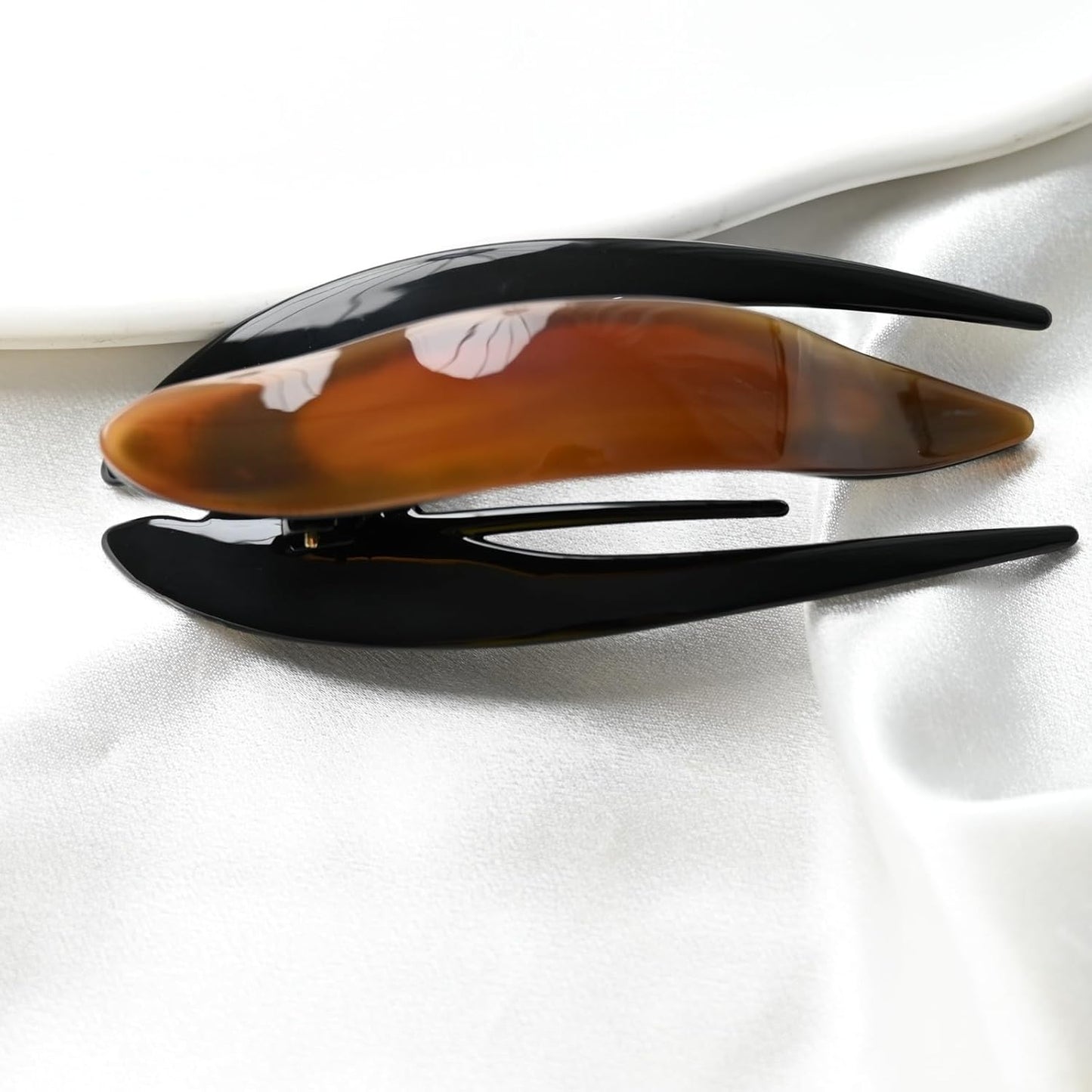 Handmade Celluloid French Design Tortoise Shell Barrettes Side-slide Opening Duck Luxury Fashion Accessories Hair Clip Claw for Women (caramel)