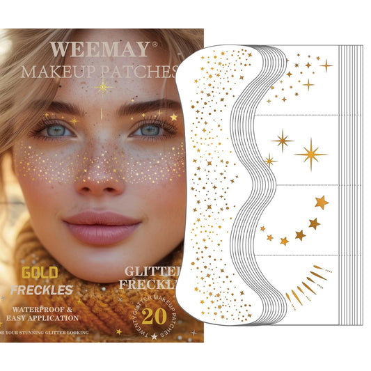 20 Pcs Gold Glitter Freckles Face Tattoo, Gold glitter Freckles Makeup Patches, Waterproof Sparkle Freckles, Glitter Freckles Temporary Face Tattoos for Women