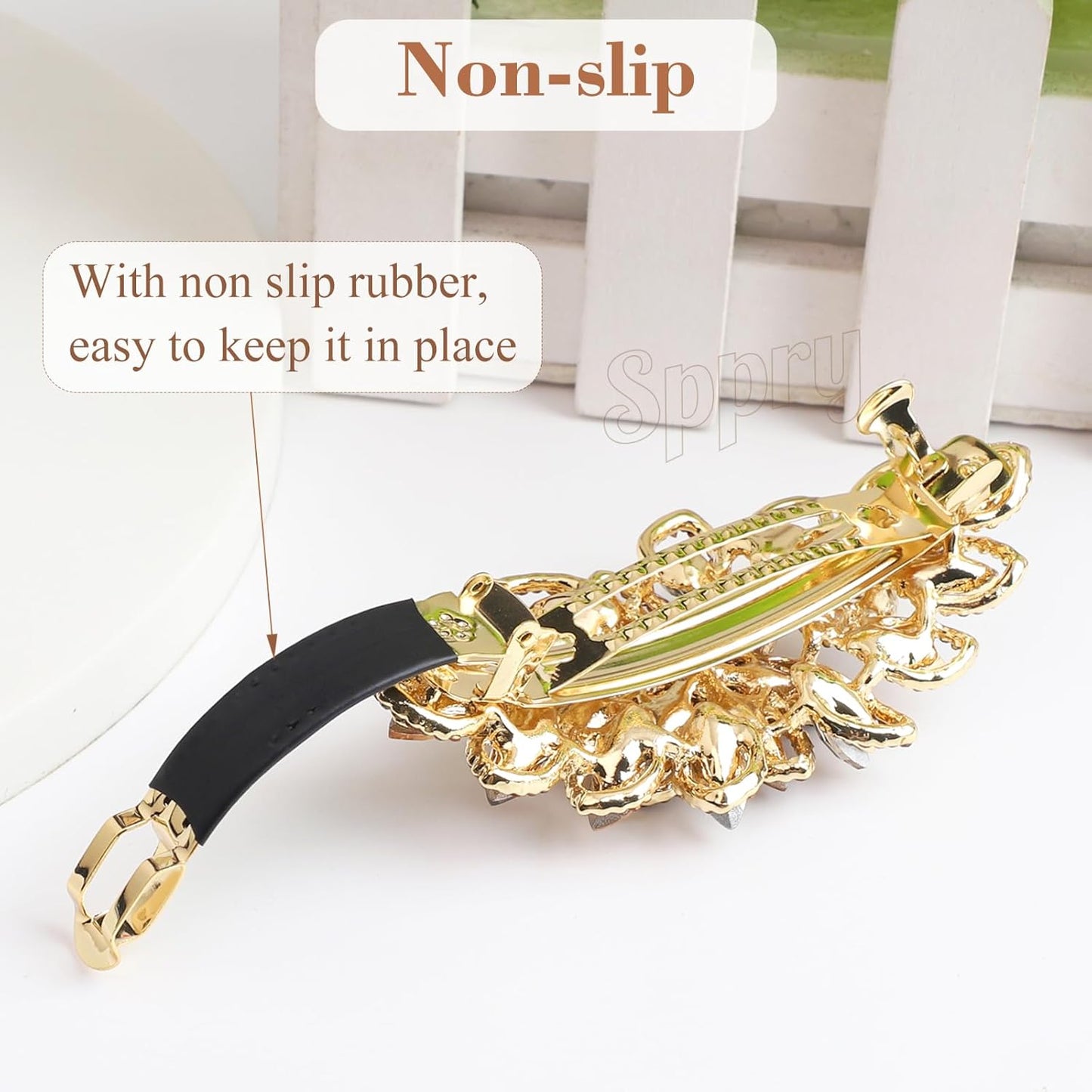 Luxury Gold-plated Rhinestone Hair Barrette for Women, Large Flower Jewelry Design (Navy)