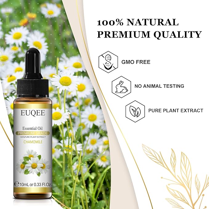 Chamomile Essential Oil 10ml Premium Essential Oil with Glass Dropper - for Diffuser, Aromatherapy, Candle Making - 0.33 Fl.Oz