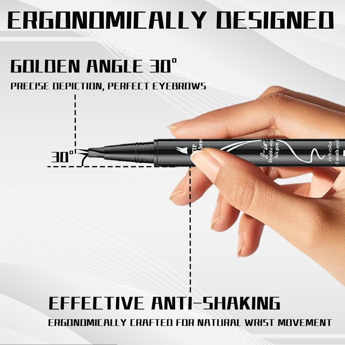 Curved 2 Tip Eyebrow Pen-Black Eyebrow Pencil With Black Eyeliner 2-in-1 Dual-Ended Create Natural Hair-Like Brows,Waterproof,Smudge Proof,Long Lasting All-Day