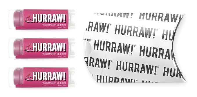 Hurraw! Watermelon Lip Balm, 3 Pack: Organic, Certified Vegan, Cruelty and Gluten Free. Non-GMO, 100% Natural Ingredients. Bee, Shea, Soy and Palm Free. Made in USA