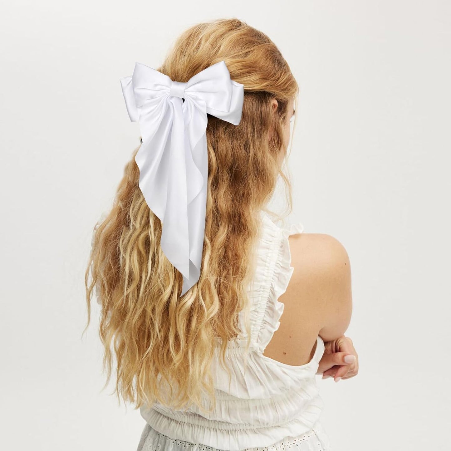 Silky Satin Hair Bows - 4PCS Ribbon Bows for Women & Girls, Big Bow Hair Clips with Long Tail, Barrettes - Cute Hair Accessories Gifts (Black, Red, Green, White)