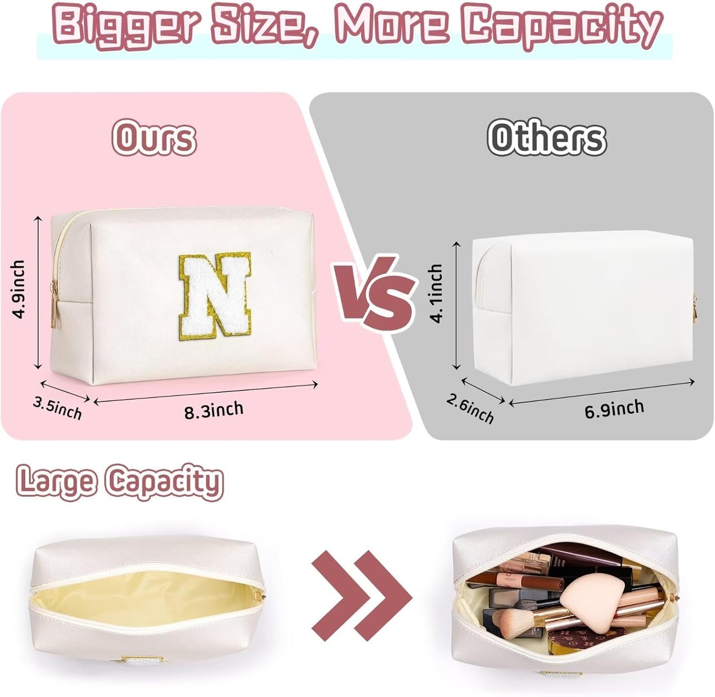 TOPEAST Gifts for Friends Female Mom, Cute Makeup Bag Small Pink Cosmetic Bag Travel Toiletry Bag, Personalized Birthday Gift for Women Girl, Preppy Travel Stuff for Girls (White C)