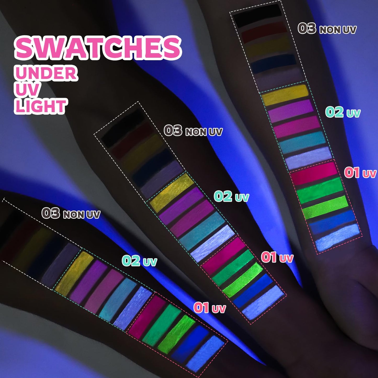 YOUNG VISION 2-PACK Water-Activated Face & Body Paint Palette Set – Neon Fluorescent, Glow Under UV and Blacklight, FX Makeup for Face Painting, Blacklight Glow, Eyeliner, and Body Art