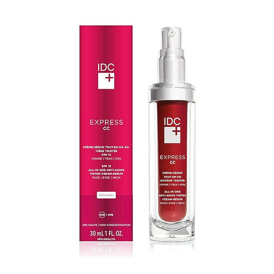 IDC Dermo Express Tinted CC SPF 15 with REGEN(16) Anti-Aging Technology | Daily Moisturizing Cream for Face, Eyes, & Neck | Hydrates & Nourishes Skin, Reduces Wrinkles, Improves Firmness | 1.0 fl oz