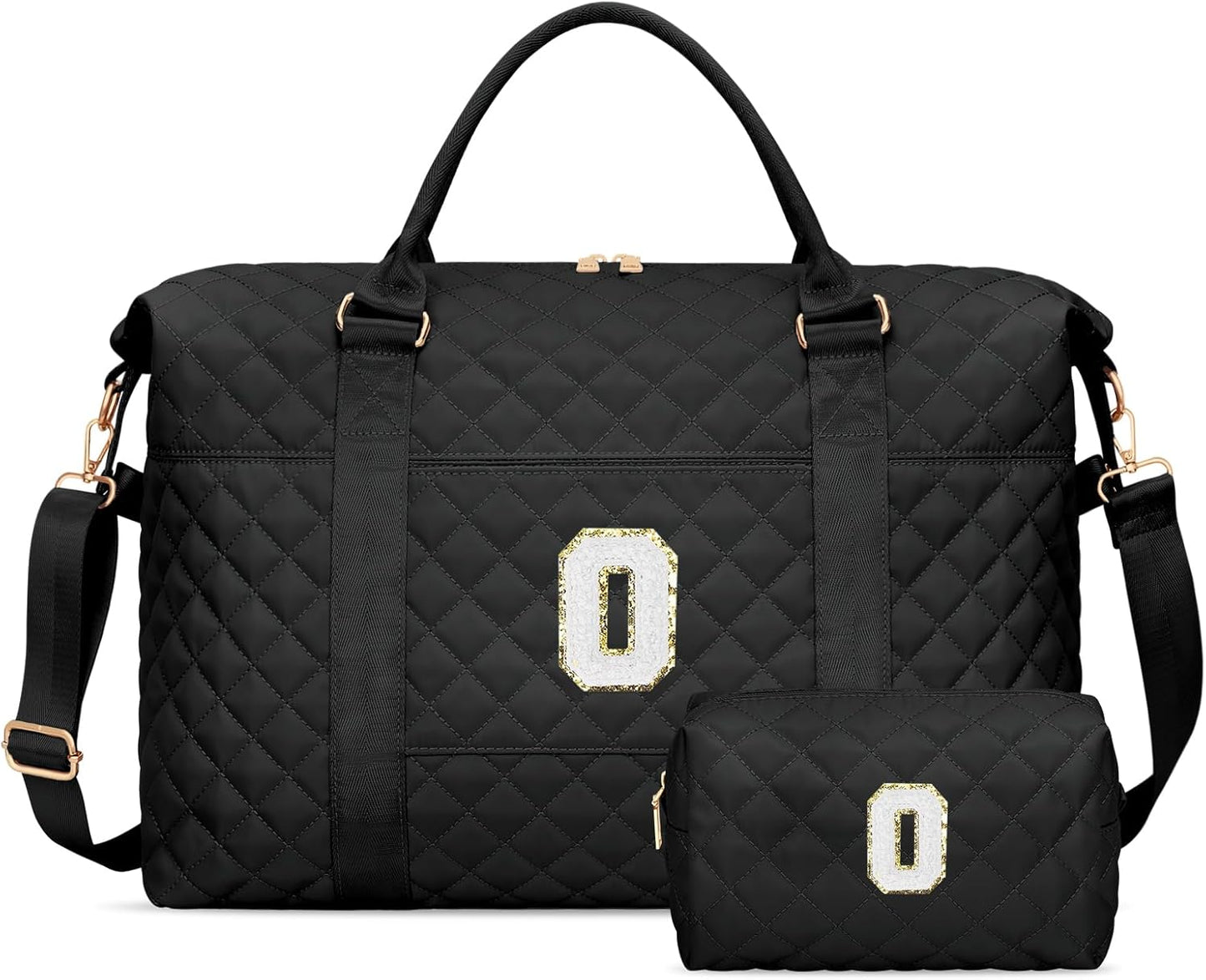 Gifts for Teen Girl, Initial Travel Duffle Bag, Personalized Women Weekender Overnight Bags, Gift for Daughter Kid Girl Wife Friend（Black,O)