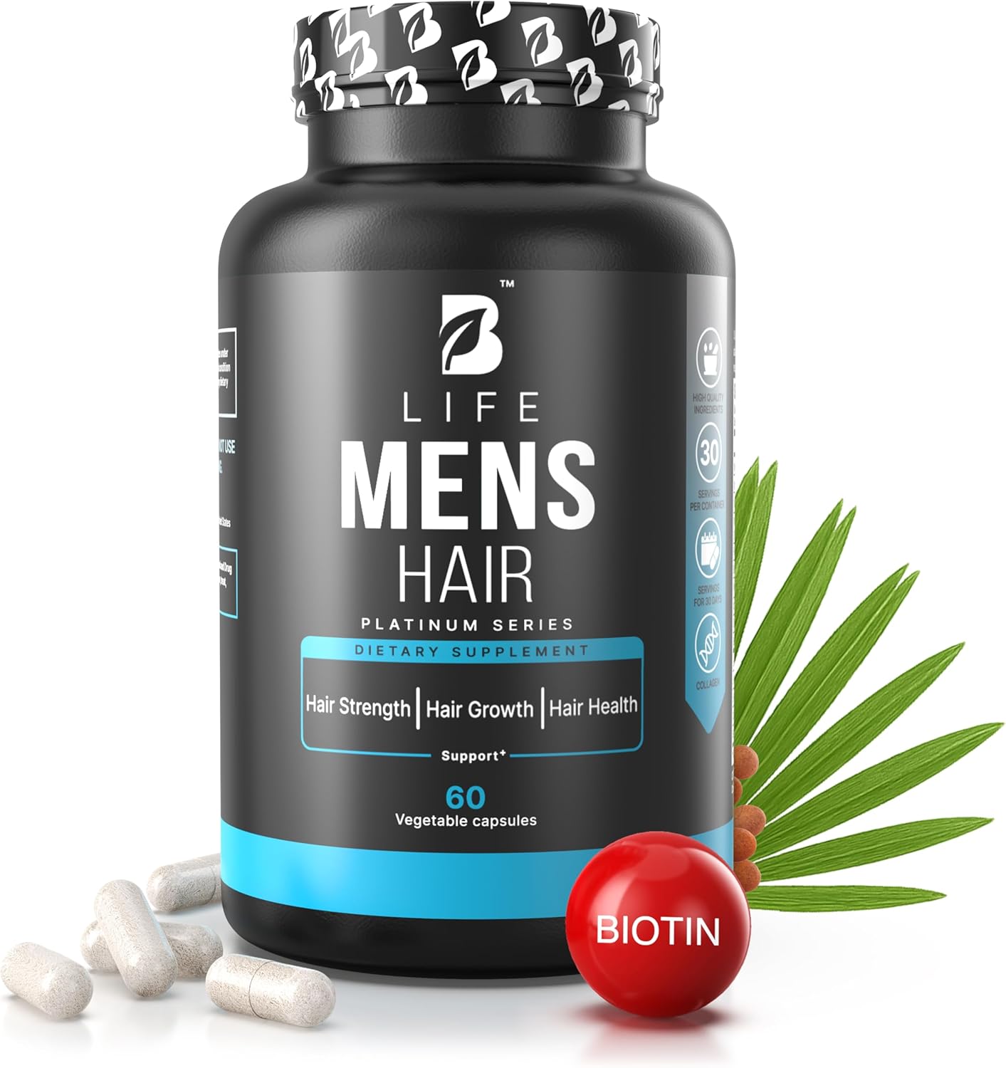 Men’s Hair Growth Supplement – Biotin & Collagen Hair Vitamins for Men – Thicker, Fuller Hair, Nail & Scalp Support – Hair Loss Supplement with Zinc, Selenium & Vitamins A C D E – 60 Capsules