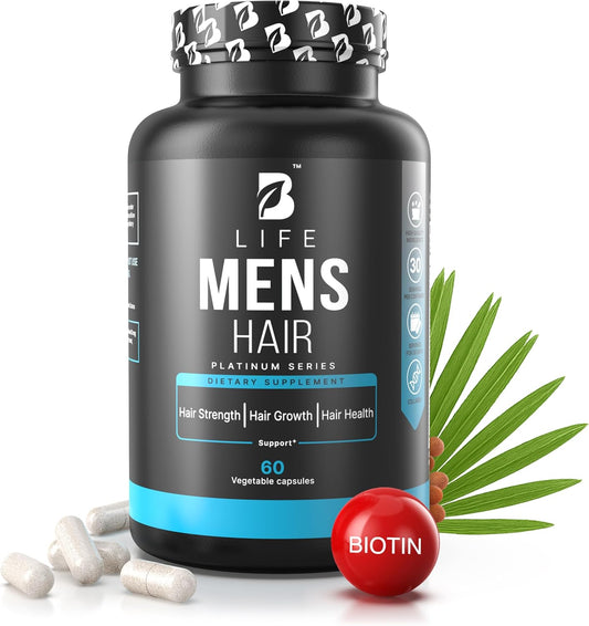 Men’s Hair Growth Supplement – Biotin & Collagen Hair Vitamins for Men – Thicker, Fuller Hair, Nail & Scalp Support – Hair Loss Supplement with Zinc, Selenium & Vitamins A C D E – 60 Capsules