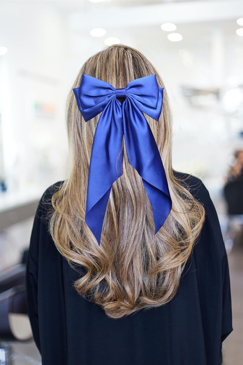 Satin Bow Hair Clips for Women,Big Bow Hair Slides Metal Clips Long Ribbon Hairpin Girls Barrettes Party Half-Updo Ponytail Accessories (2pcs Royal)