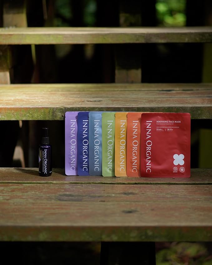 INNA ORGANIC Sheet Mask Set, Anti-Aging & Hydrating, EWG & COSMOS Certified (Pack of 5) | First Pick Discovery Set | Luxury Clean Beauty