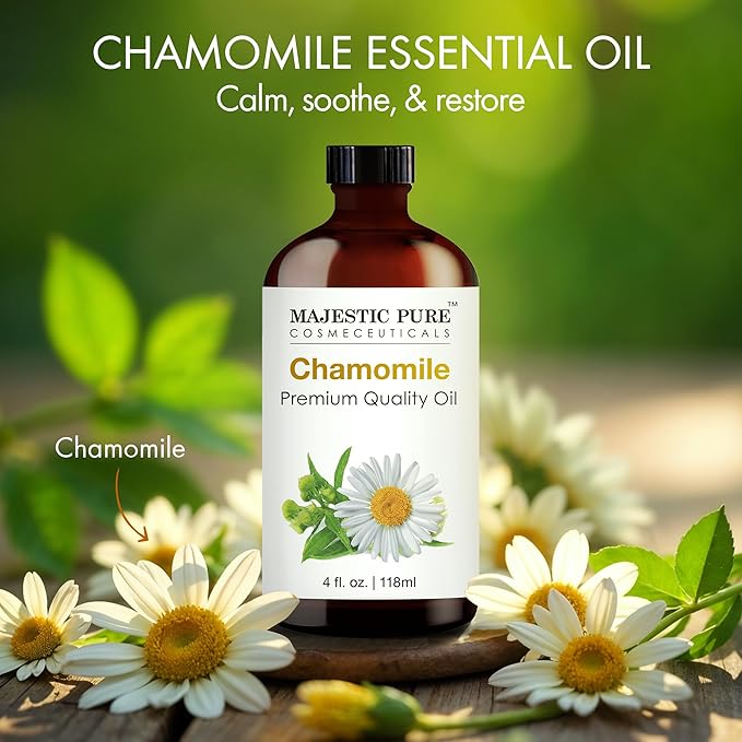 MAJESTIC PURE Chamomile Essential Oil | 100% Pure and Natural | Premium Grade Essential Oils for Hair Care, Home Diffusers, Skin, Aromatherapy, Massage and Humidifiers | 4 Fl Oz