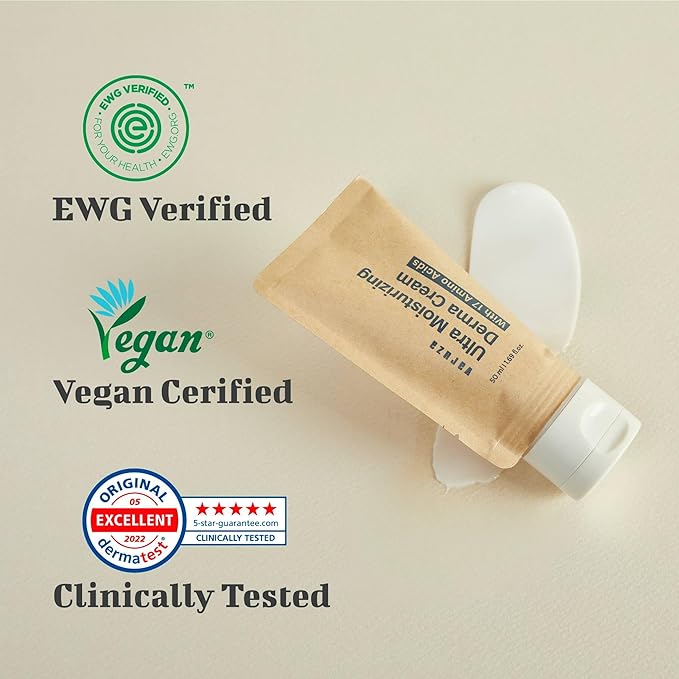 Ultra Moisturizing Derma Facial Cream – Oil Free Deep Hydrating Face Moisturizer – Vegan, EWG Verified Product Korea Skin Care with Hyaluronic Acid, Amino Acids, Non-Sticky Unscented Lotion