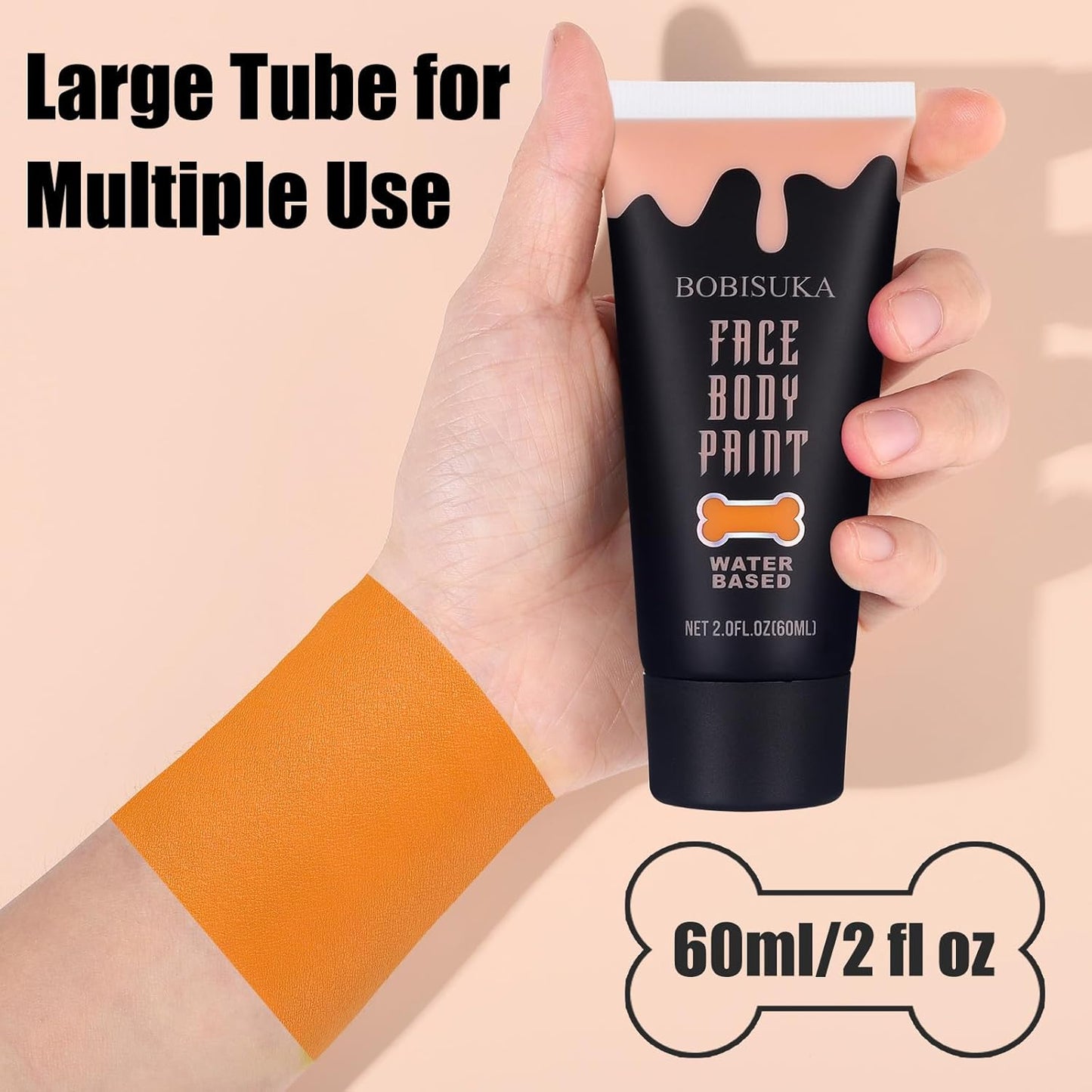 BOBISUKA Orange Face Body Paint, Water Based Face Painting for Art Theater Halloween Party Cosplay Clown SFX Makeup for Women Adults, Non-Toxic Washable